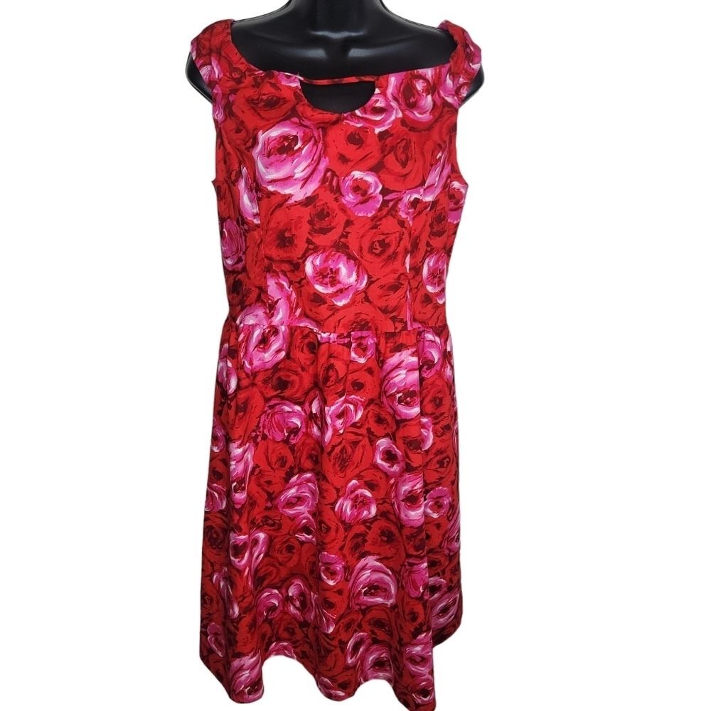 Retrolicious Red & Pink floral fit and flare Retro dress size XL